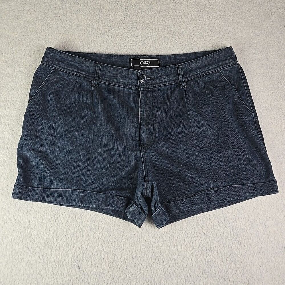 Cato Denim Jean Shorts Womens Size 14 Pleated Cuffed Hem Blue Dark Wash